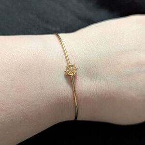 Gold Tone Nautical Ship's Wheel Dainty Delicate Cuff Bangle Statement Bracelet